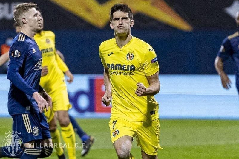  Gerard Moreno celebrando su gol (2-0) ante el Dinamo Zagreb en Villarreal 