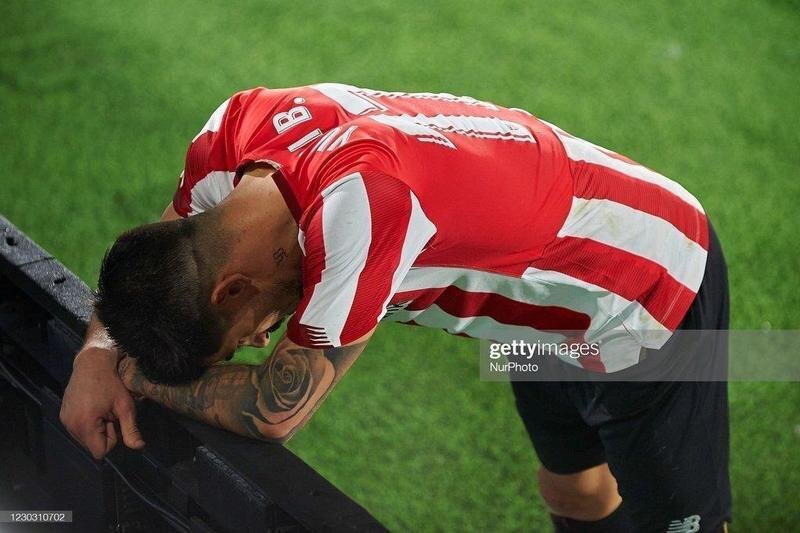 Yuri Berchiche of Athletic dejected lament a failed occasion during the La Liga Santander match between Villarreal CF and Athletic Club at Estadio de la Ceramica on December 22, 2020 in Villareal, Spain. Sporting stadiums around Spain remain under strict restrictions due to the Coronavirus Pandemic as Government social distancing laws prohibit fans inside venues resulting in games being played behind closed doors. (Photo by Jose Breton/Pics Action/NurPhoto via Getty Images)