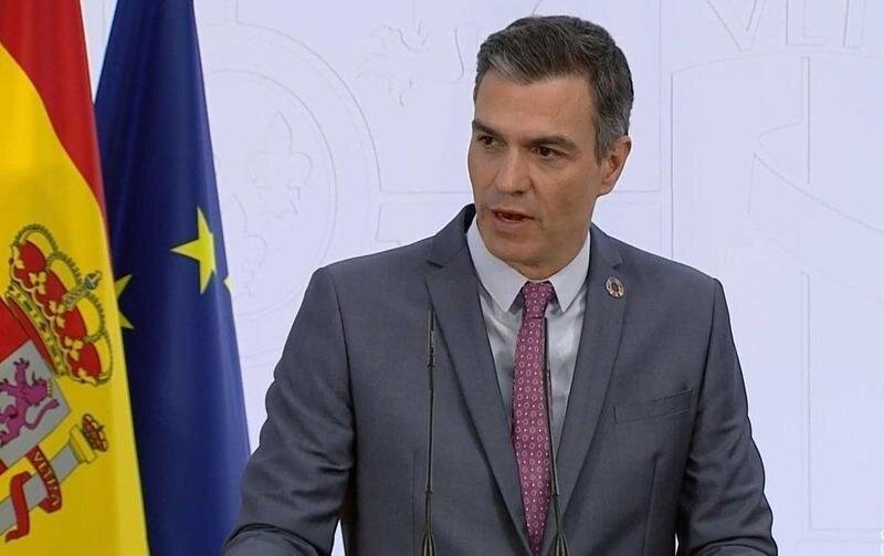  El presidente del Gobierno, Pedro Sánchez, durante la comparecencia pública en La Moncloa. - EP 