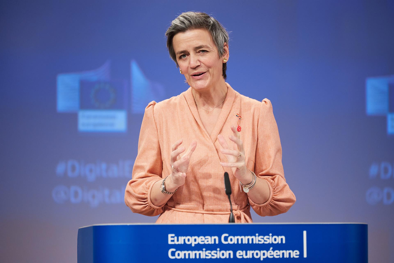 <p> HANDOUT - 09 March 2021, Belgium, Brussels: European Executive Vice-President Margrethe Vestager speaks during a press conference on the 2030 Digital compass, following the weekly meeting of EU Commissioners at EU headquarters in Brussels. Photo - Claudio Centonze/European Commis / DPA </p>