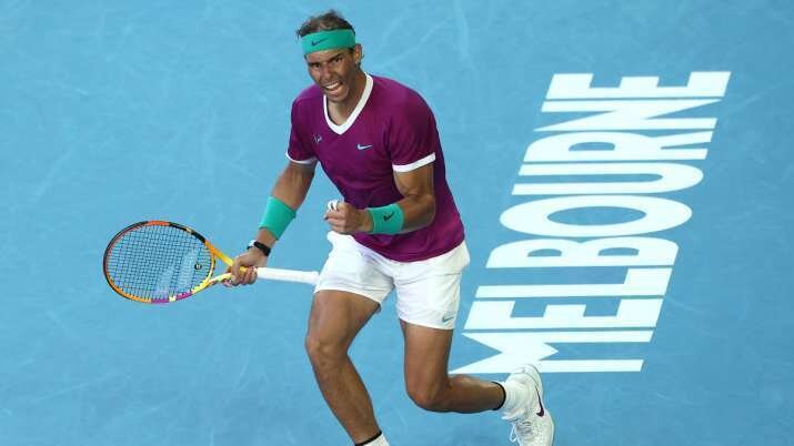 <p> Nadal celebrando un punto </p>