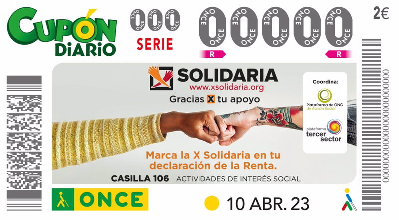  Cupón del 10 de abril que estará dedicado a la X Solidaria. - ONCE 