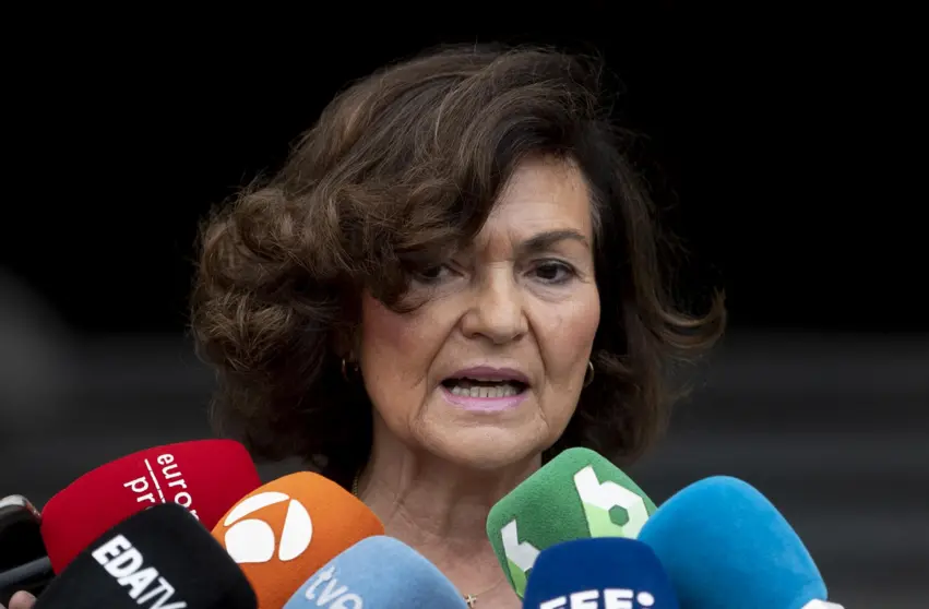  La exvicepresidenta del Gobierno, Carmen Calvo, ofrece declaraciones a los medios a su llegada a una reunión en el Teatro Real, a 2 de junio de 2023, en Madrid (España). - Alberto Ortega - Europa Press 