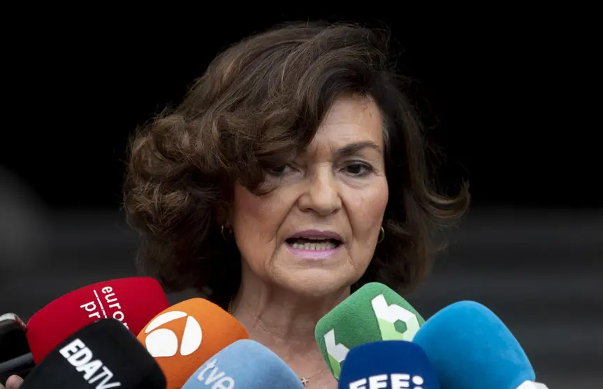  La exvicepresidenta del Gobierno, Carmen Calvo, ofrece declaraciones a los medios a su llegada a una reunión en el Teatro Real, a 2 de junio de 2023, en Madrid (España). - Alberto Ortega - Europa Press 