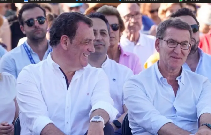  El candidato número uno al Congreso de los Diputados por el PP de Cantabria, Félix de las Cuevas, junto al presidente del PP y candidato a la presidencia del Gobierno de España, Alberto Núñez Feijóo. - NACHO CUBERO/PP 