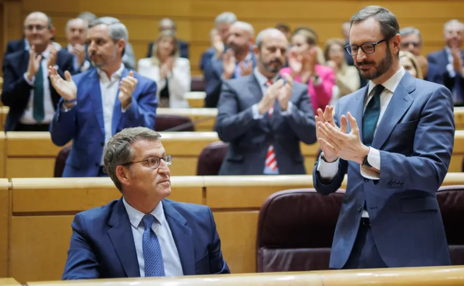  Archivo - Los senadores aplauden al presidente del PP, Alberto Núñez Feijóo, después de conocer los resultados de la votación durante una sesión plenaria en el Senado, a 26 de abril de 2023, en Madrid (España). La sesión en el Senado debate y vota la refo - Alejandro Martínez Vélez - Europa Press - Archivo 