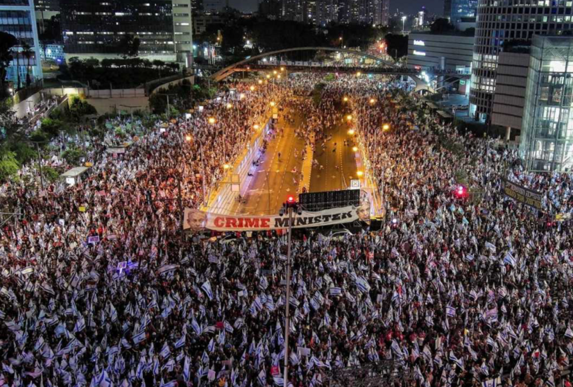  Una vista aérea de los manifestantes contra Netanyahu en Tel Aviv 