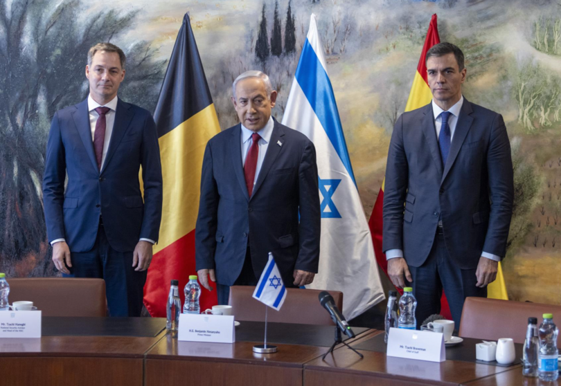  El presidente del Gobierno, Pedro Sánchez, recibido por Benjamin Netanyahu, primer ministro de Israel - Europa Press/Contacto/POOL 