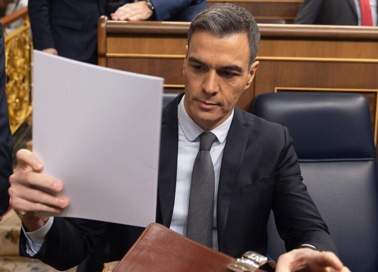  El presidente del Gobierno, Pedro Sánchez, durante una sesión de control al Gobierno, en el Congreso de los Diputados, a 28 de febrero de 2024, en Madrid (España). - Eduardo Parra - Europa Press 