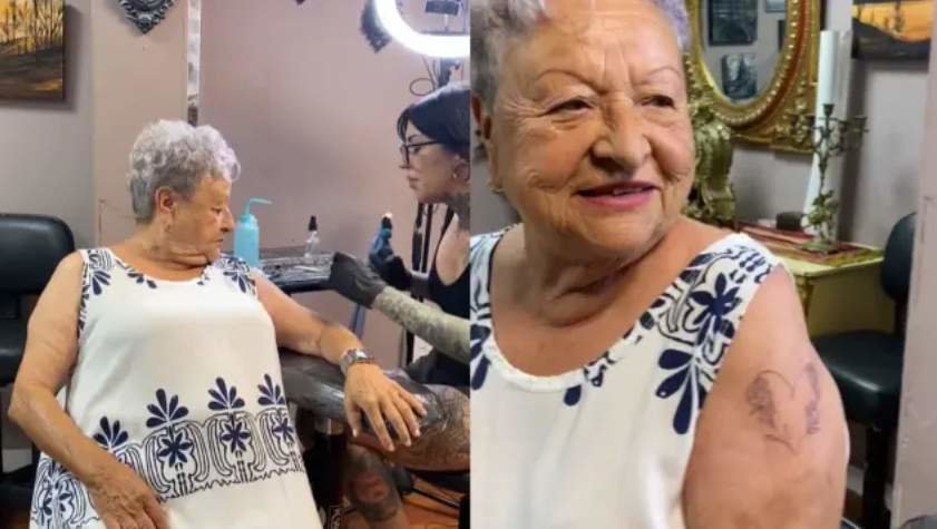  La abuela de 83 años haciéndose y luciendo su primer tatuaje 