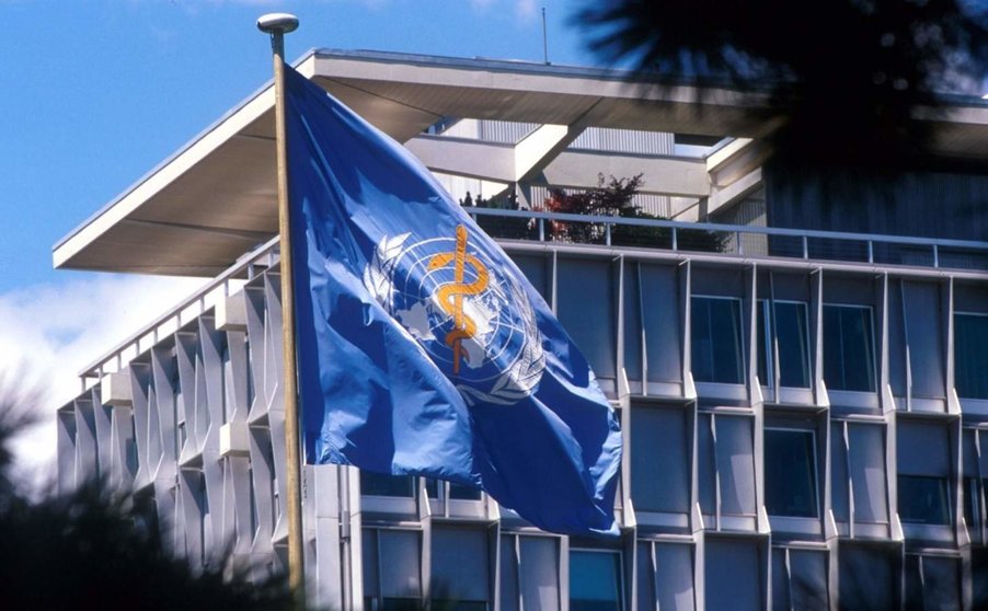  Archivo - Bandera de la Organización Mundial de la Salud (OMS) en su sede de en Ginebra (Suiza). - OMS - Archivo 