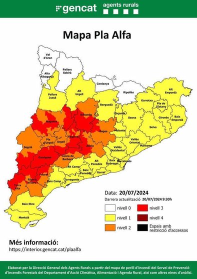  Mapa de las comarcas con más riesgo este sábado - @AGENTSRURALSCAT | EP 