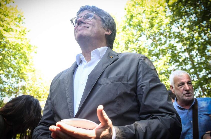  Archivo - El expresidente de la Generalitat de Catalunya, Carles Puigdemont, durante el acto de celebración del cuarto aniversario de la fundación de Junts - Glòria Sánchez - Europa Press - Archivo 