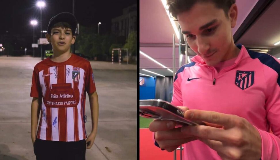  El joven atlético de Paiporta y Julián Álvarez viendo su mensaje 