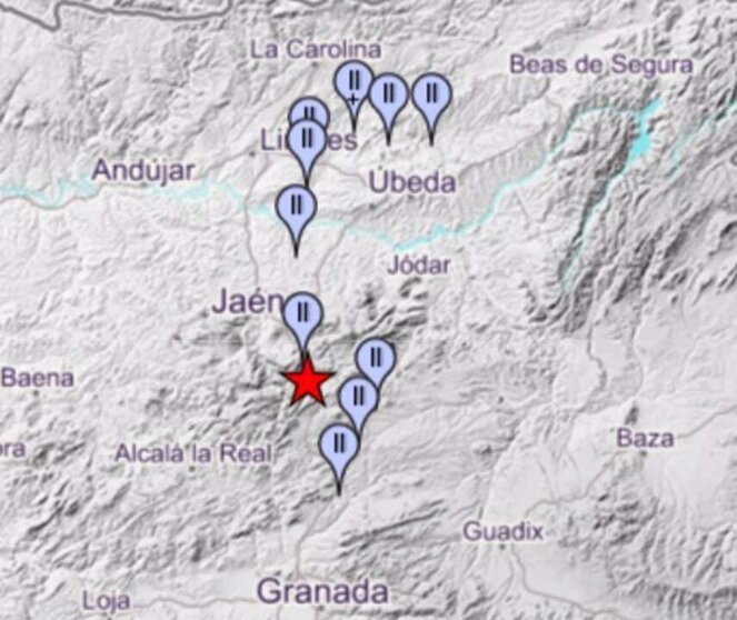  Mapa con la localización del terremoto de Cárcheles y las poblaciones donde se ha sentido. - IGN 