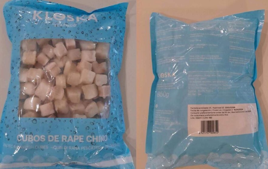  Imagen de uno de los cubos de rape congelado de la marca 'KLOSKA Seafood'. - AESAN 