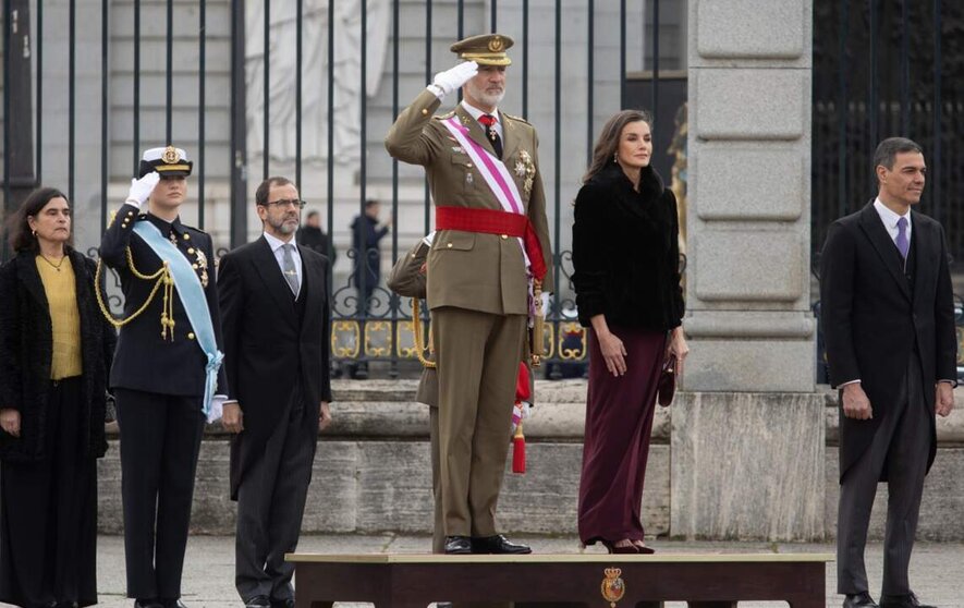  La princesa Leonor, el Rey Felipe VI, la Reina Letizia y el presidente del Gobierno, Pedro Sánchez, durante la Pascua Militar, en el Palacio Real, a 6 de enero de 2025, en Madrid (España). - Alejandro Martínez Vélez - Europa Press 