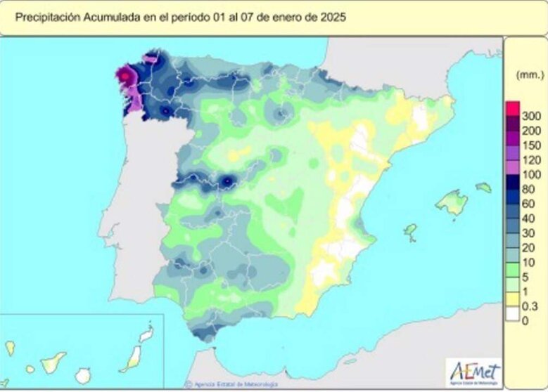  Las lluvias acumuladas desde octubre se cifran en 222 l/m2, alrededor de un 8% menos de lo normal. - AEMET 