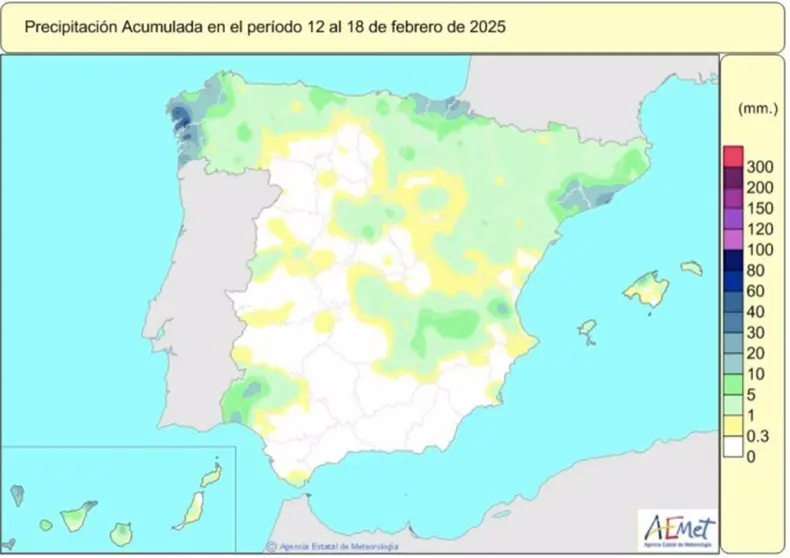  Las lluvias acumuladas desde el 1 de octubre se cifran en 324 l/m2, un 2% menos de lo habitual. - AEMET | EP 